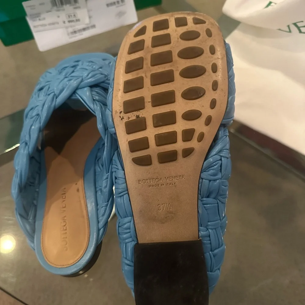 Bottega Veneta Sky Blue Leather Slides 37.5 - Picture 5 of 9